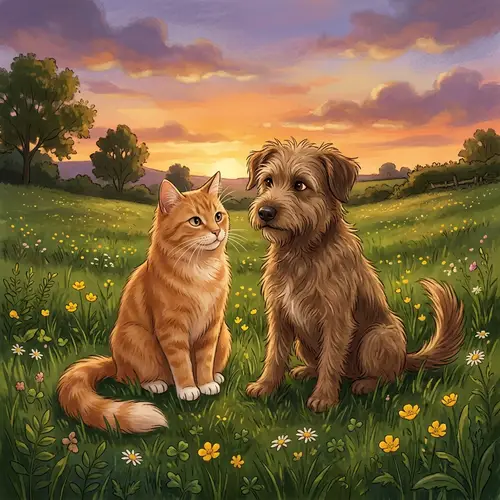 Domestic Peace: Ginger Cat and Brown Dog Befriended in Harmony