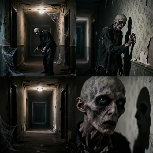 Creepy Horror Poses: Sunken Eyes & Abandoned Hallway