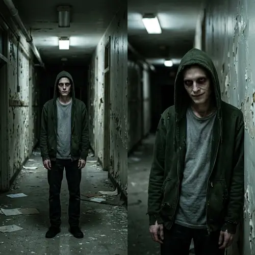 Creepy Horror Poses: Sunken Eyes & Abandoned Hallway