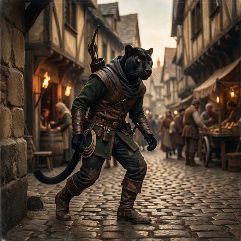 Stealthy Panther in Medieval City: Mysterious Intrigue & Agility Stealthy Panther in Medieval City: Mysterious Intrigue & Agility