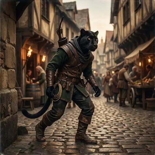Medieval Panther: Middle-Class Thief Exploring Vibrant City