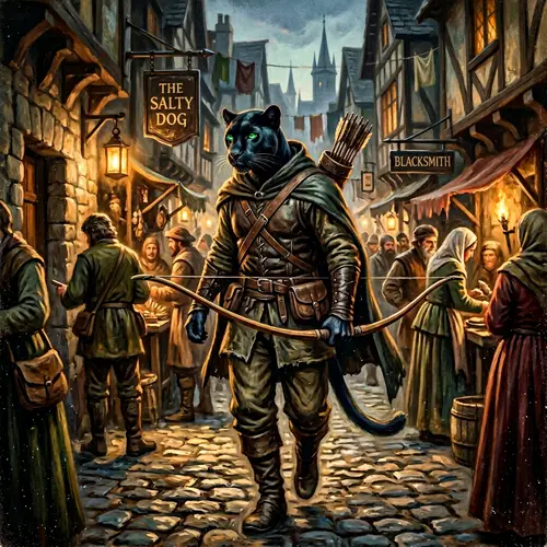 Medieval Panther Thief Art: Mysterious Archer in City
