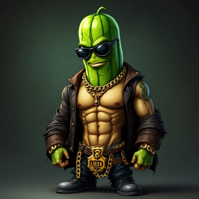 Gangster Dill Pickle with Abs and Gold Chains