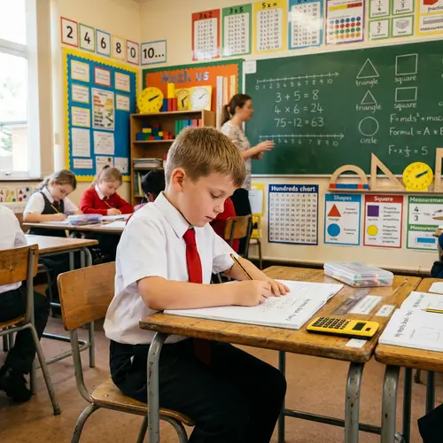 7-Year-Old Boy in Primary School Math Classroom