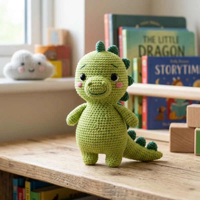 Adorable Green Amigurumi Dragon - 15cm Handmade Toy