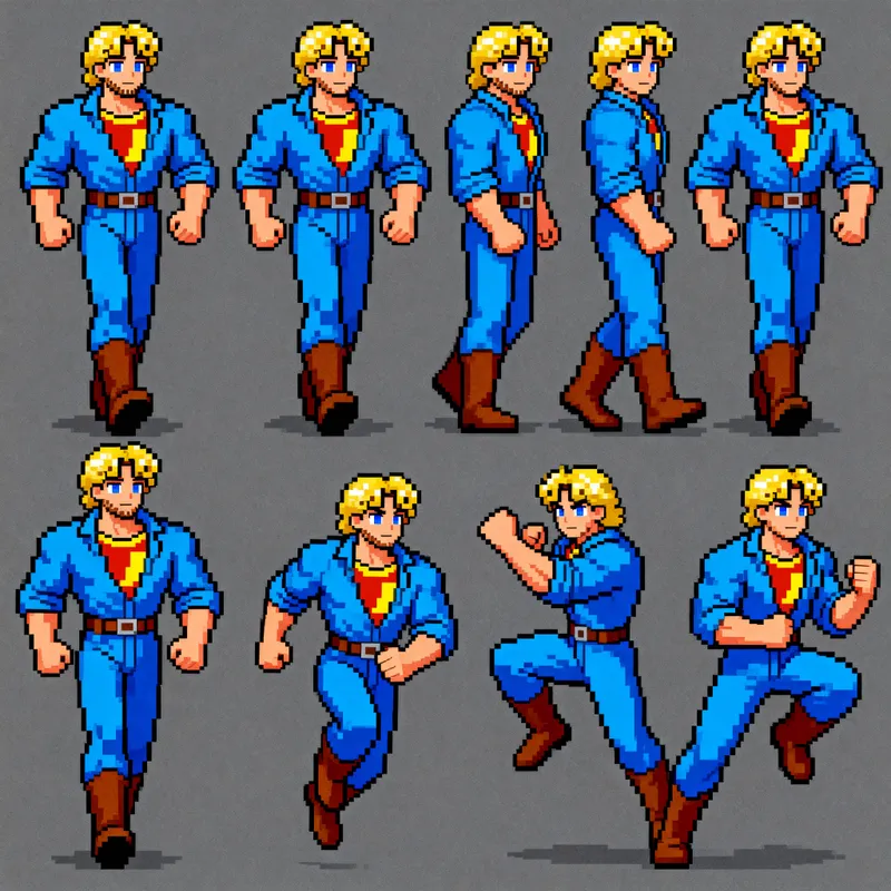 Muscular 2D Game Sprite Sheet - Pixel Art Animation