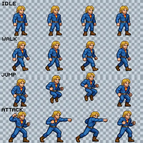 Muscular 2D Game Sprite Sheet - Pixel Art Animation