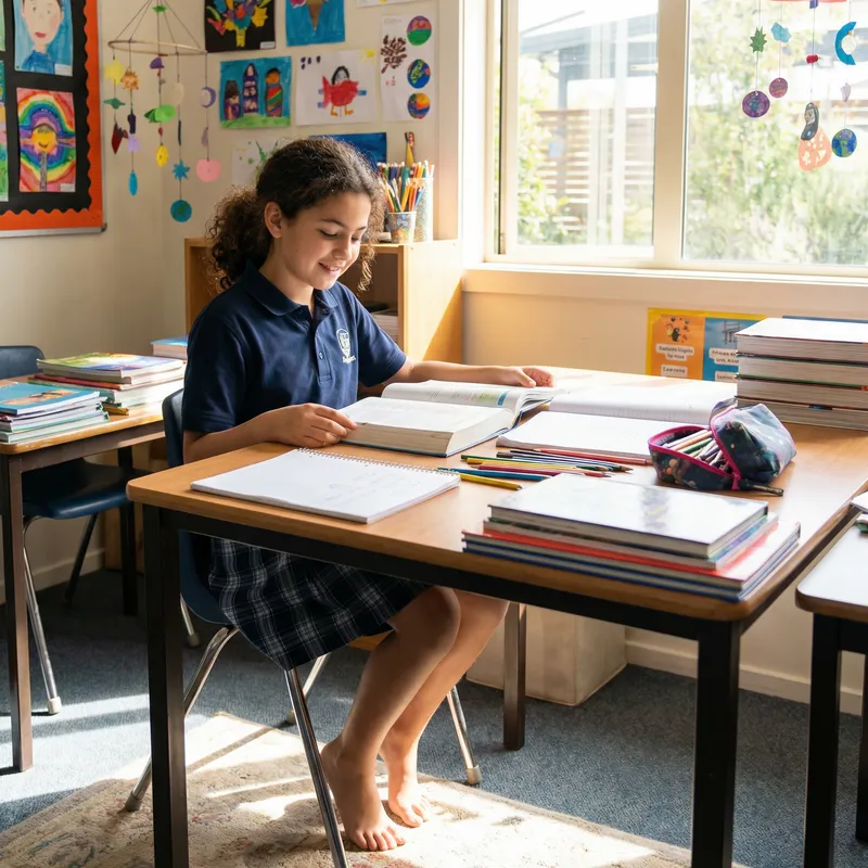 Childhood Innocence: Middle-Eastern Girl Studying at School