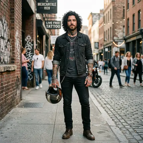 Tall Caucasian Man with Blue Eyes and Curly Black Hair