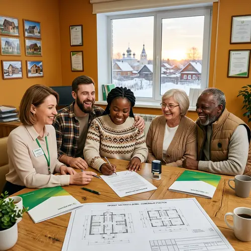 Russian Individuals Signing Mortgage for Suburban Home