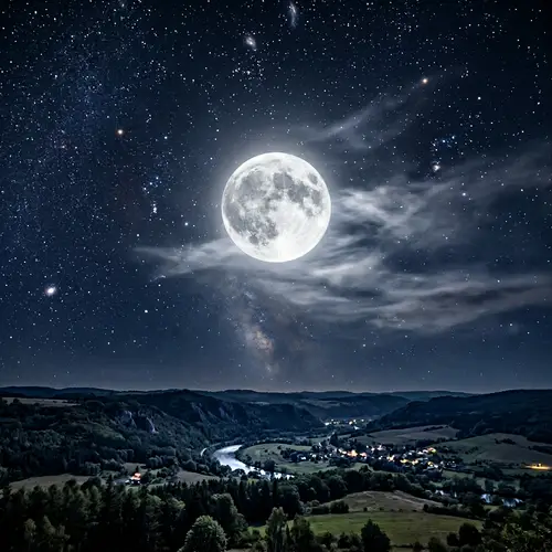 Full Moon in Star-Studded Sky | Silver Glow Over Land