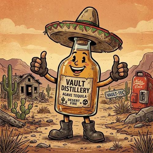 Fun Tequila Bottle Mascot in Fallout Style