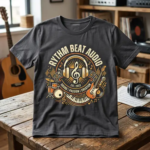 Musical Theme T-Shirt Design with Company Logo