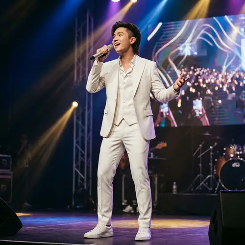 Asian Male Pop Singer in White Suit | Music Performer