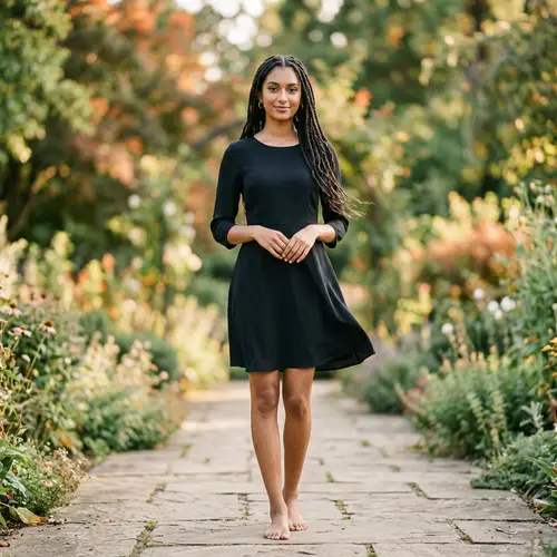 Elegant South Asian Girl in Black Dress with Braids
