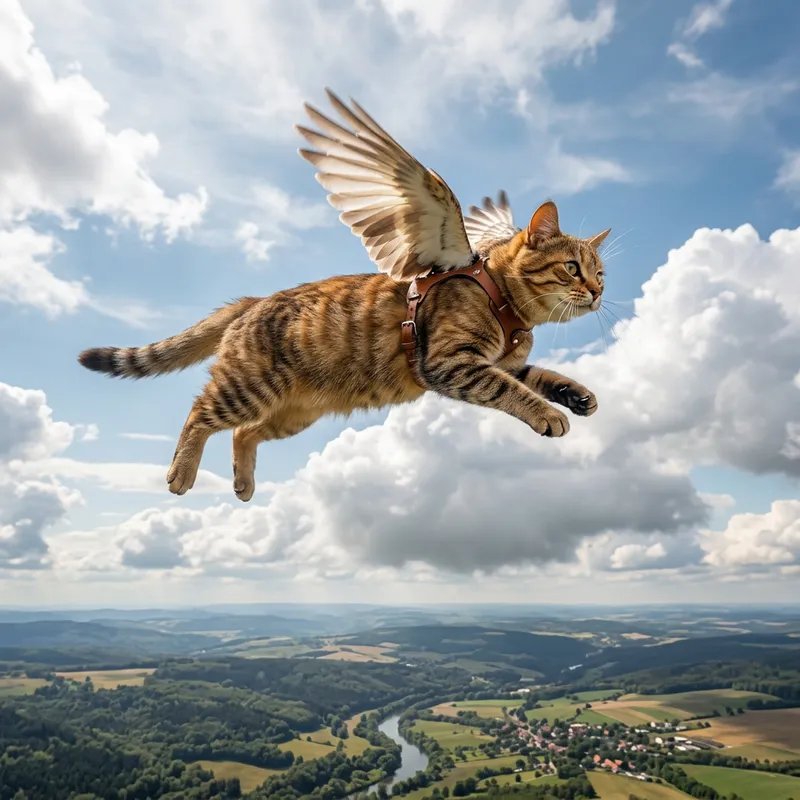 Flying Cat: Cute Feline Soaring Through the Sky