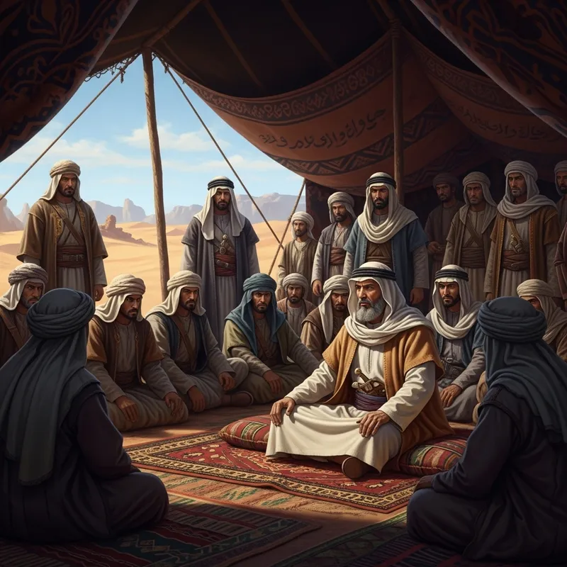 Ancient Arabian Desert Tribal Court Scene Illustration Ancient Arabian Desert Tribal Court Scene Illustration