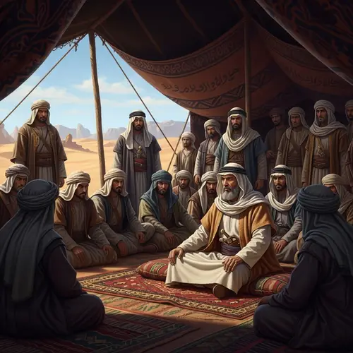 Ancient Arabian Desert Tribal Court Scene Illustration