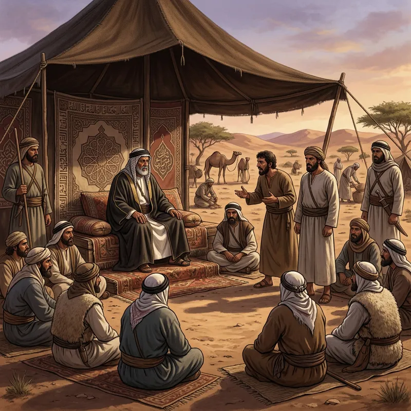 Ancient Arabian Desert Tribal Court Scene Illustration