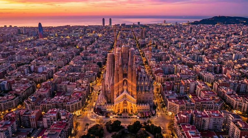 Stunning Aerial View of Barcelona at Sunset