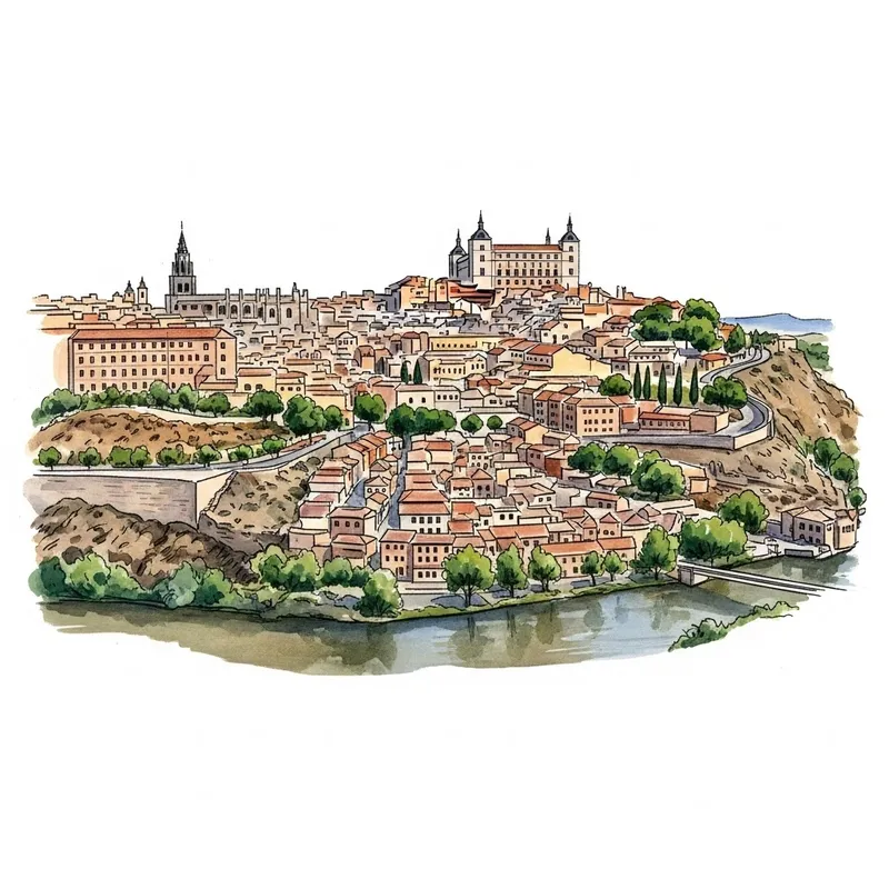 Toledo Skyline Watercolor Art - Spain