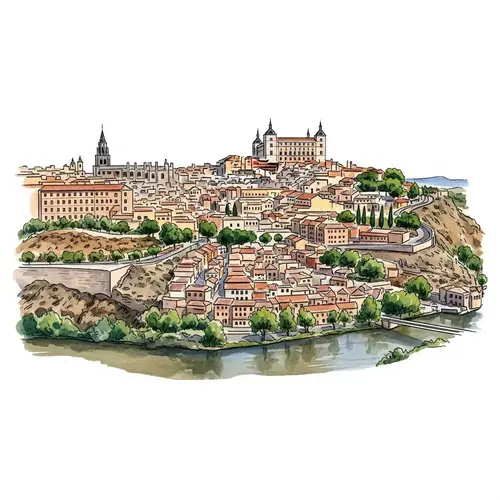 Toledo Skyline Watercolor Art - Spain