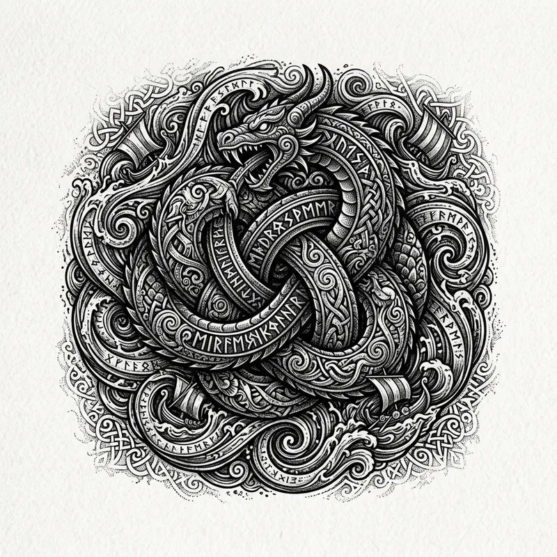 Jörmungandr Viking Tattoo - Intricate Sea Serpent Design
