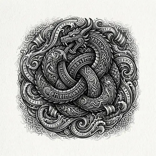 Jörmungandr Viking Tattoo Design - Mythical Sea Serpent Art