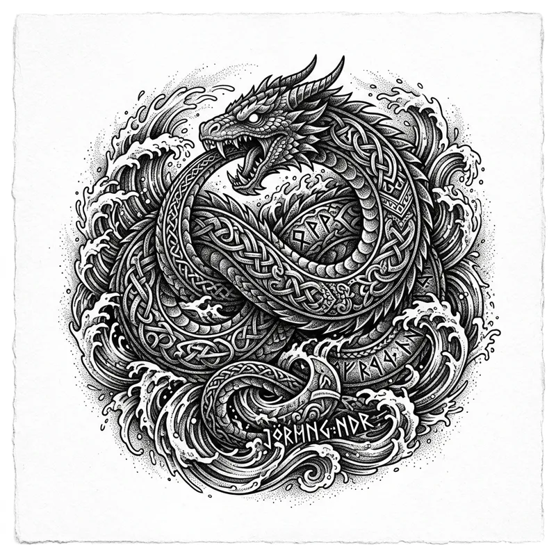 Jörmungandr Tattoo Design in Viking Art Style