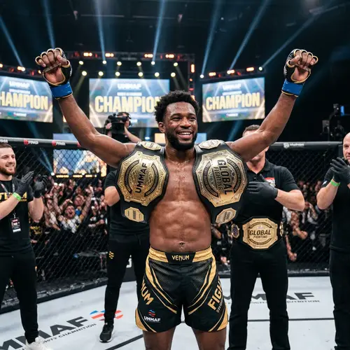 African American MMA Champion with Two Belts