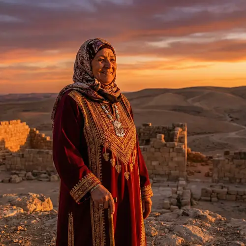 Graceful Middle-Eastern Woman in Traditional Attire at Sundown