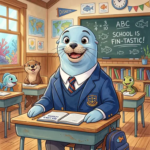 Adorable Sea Lion in School Uniform - Cartoon Style