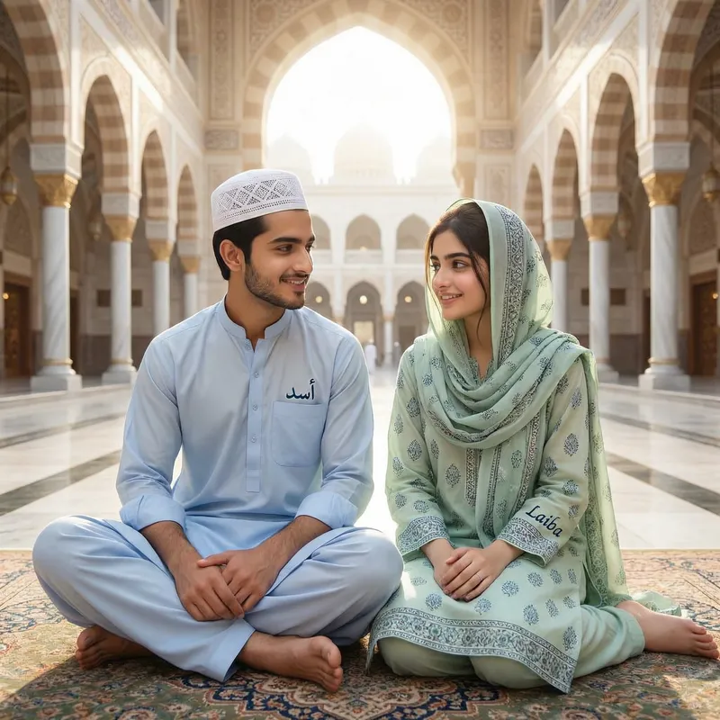Asad and Laiba: 18 Year's Couple in Traditional Attire, Makkah Madina Scene Asad and Laiba: 18 Year's Couple in Traditional Attire, Makkah Madina Scene