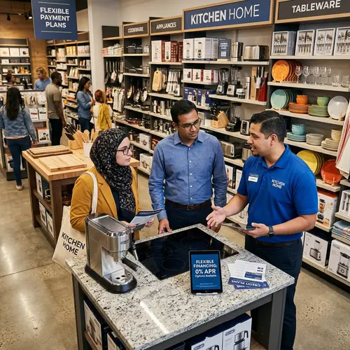 Diverse Kitchen Store Shopping Experience with Modern Appliances