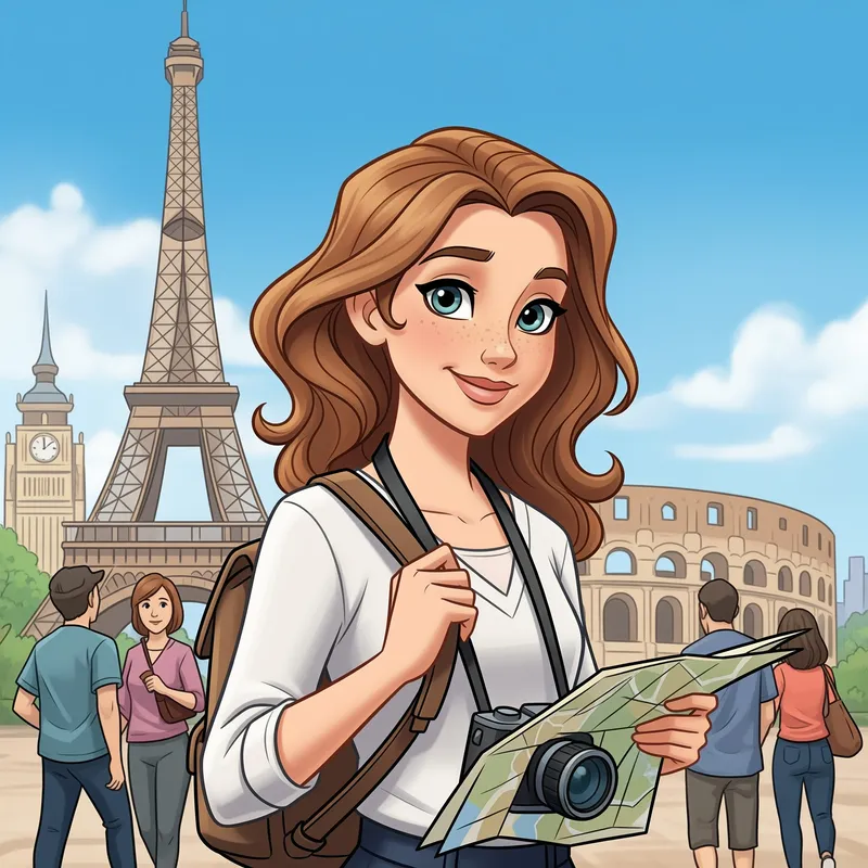 Animated Disney-style Girl in Tourism Industry Animated Disney-style Girl in Tourism Industry
