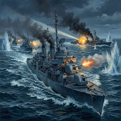 Historical Battle of Cape St George Artwork | Navy Destroyers in Action