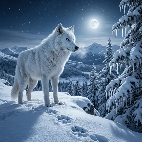 Majestic White Wolf in Snowy Landscape