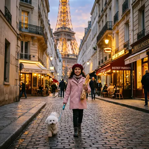 Hispanic Girl in Paris - Romantic Streets, Eiffel Tower View
