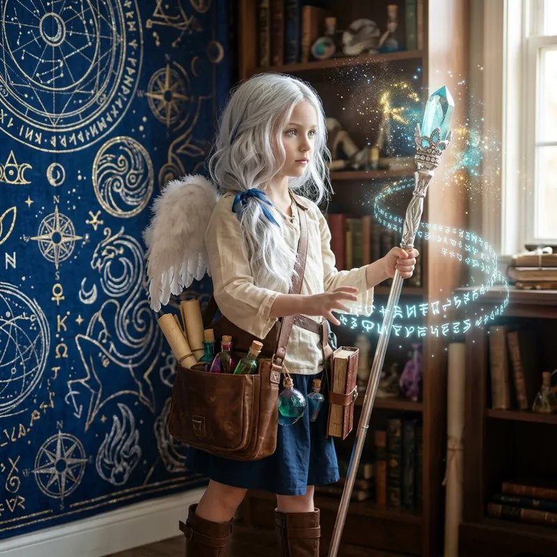 Enchanting Little Girl with Silver Hair and Eyes | Magical Fantasy Scene