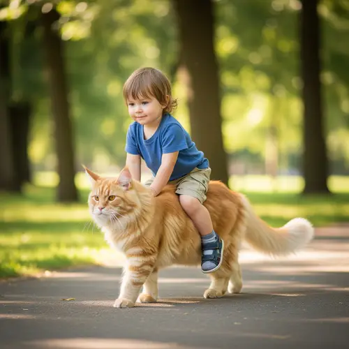 Playful Yellow Cat Walks Despite Kids' Pressure