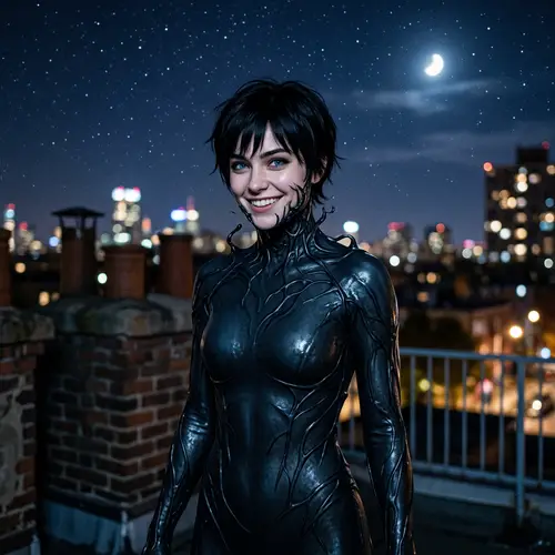 Mysterious Night Portrait: Woman in Organic Symbiote Costume