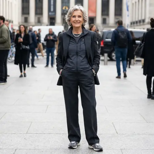 Elegant 80-Year-Old Woman with Athletic Physique and Fashion-Forward Style