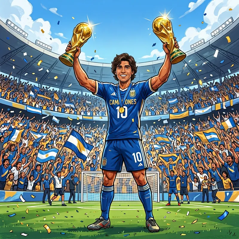 Messi Holding Two World Cup Trophies