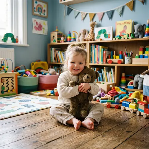 Adorable Child with Teddy Bear in Cozy Playroom