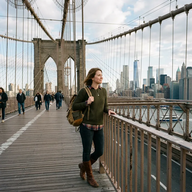 Nebraska Woman on Brooklyn Bridge