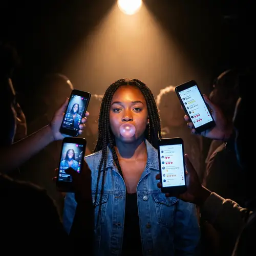 Confident Black Woman Amidst Social Media Buzz