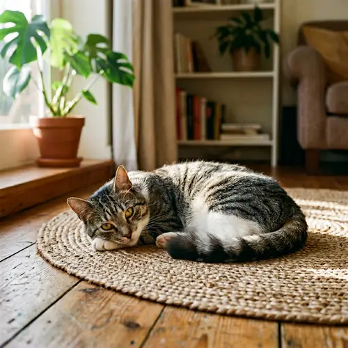 Cute Domestic Cat Relaxing at Home