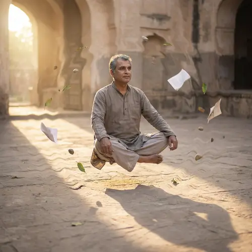 Serene South-Asian Man Sitting Mid-Air | Tranquil Scene