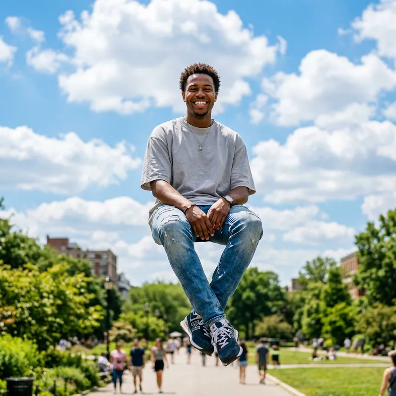 Man Sitting in Air | Casual Smile Outdoors Man Sitting in Air | Casual Smile Outdoors
