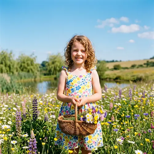 Radiant Young Girl in Vibrant Flower Field - Joyful Scene